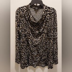 Fortune+Ivy Leopard Cowl Neck Lightweight Long Sleeve Sweater